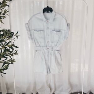 Zara Light Blue Short Sleeve Denim Romper